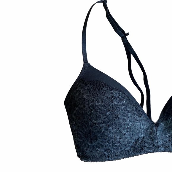 NWT Aerie Black Textured Floral Wireless Bralette 32C - Picture 3 of 5